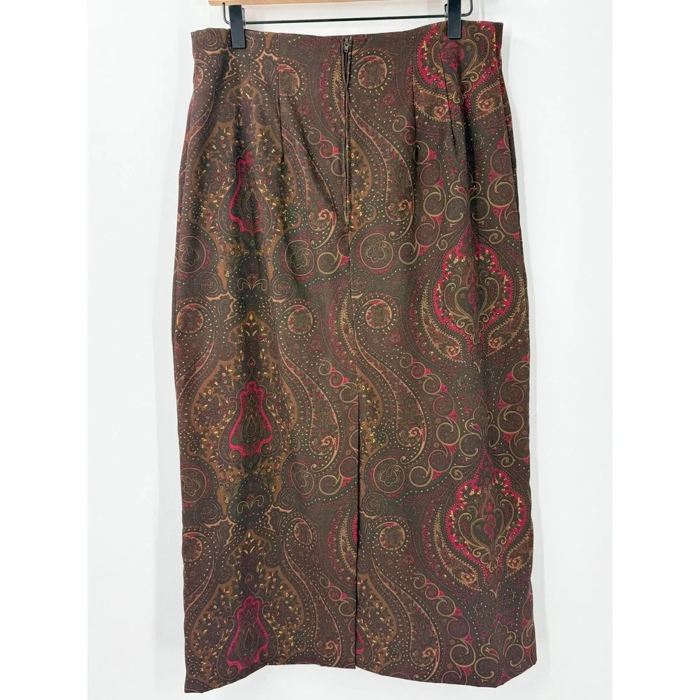 Vtg 90s Maxi Skirt Womens sz 14 Brown Paisley Practical Magic Phoebe office